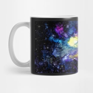 Watercolor Starry Sky, Violet Nebula and Yellow Shine Mug